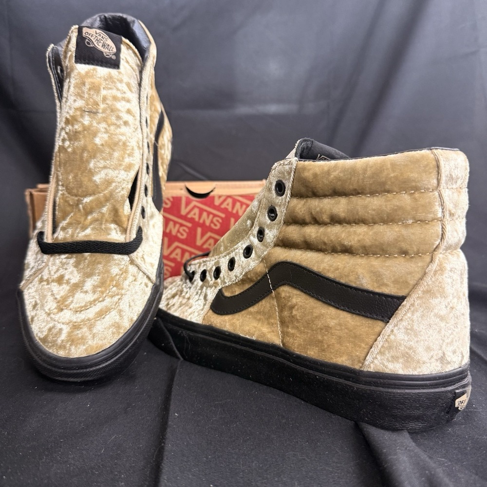 VANS Sk8-Hi Velvet Tan Gold High Top Black Gum Sneaker Womens 10.5 Men's 9